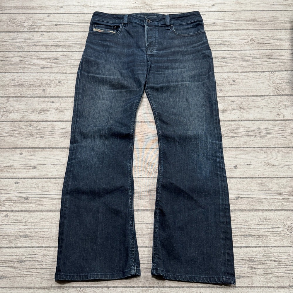 Diesel Jeans Men's 32x32 Blue Dark Wash Zathan Bootcut Relaxed Whiskered Italy